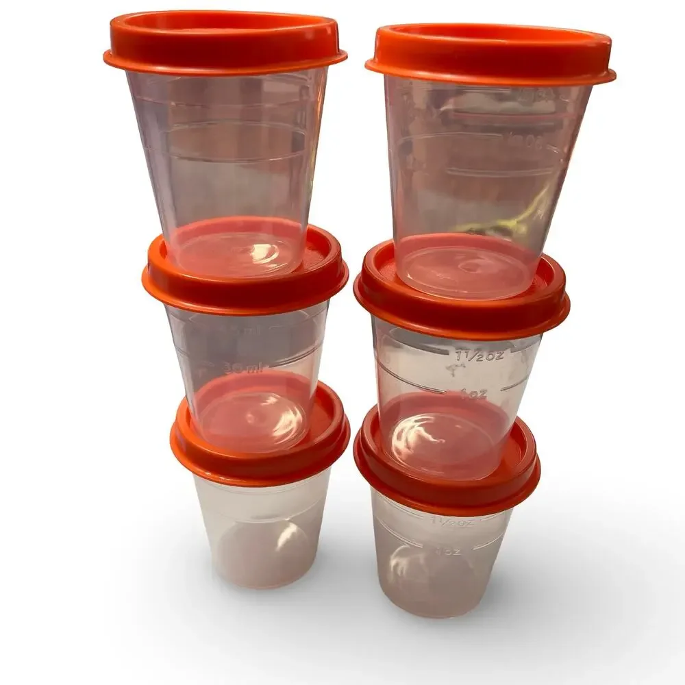 Vintage Tupperware Midgets Containers Set of 6 Orange Lids Seals 4789A 201 USA